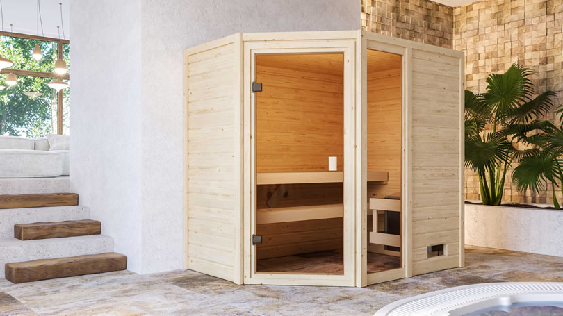 Sauna Finlancese tradizionale in kit Gianna in legno massello di abete 38 mm - Cover