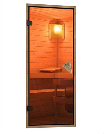 Sauna Finlancese tradizionale in kit Gianna in legno massello di abete 38 mm: porta in vetro bronzato